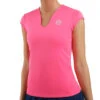 BIDI BADU Bella 2.0 Tech V-Neck T-Shirt Damen - Pink, Weiß