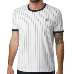 Fila Stripes T-Shirt Herren - Weiß, Dunkelblau